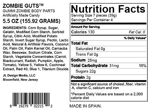 Zombie Guts Body Part Gummies Funny Unique Easter Basket Gag Gift Candy For Birthday Girls, Boys And Teens (5.5 Ounces)