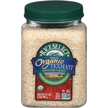 Riceselect Organic Texmati White Rice, Long Grain, Gluten-Free, Non-Gmo, 32 Oz (Pack Of 4 Jars)