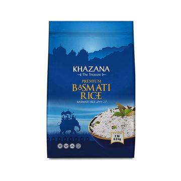 Khazana Authentic Premium Basmati Rice - 2lb Resealable Zipper Bag | Non-GMO, Gluten-Free, Kosher & Cholesterol-Free | Aromatic 