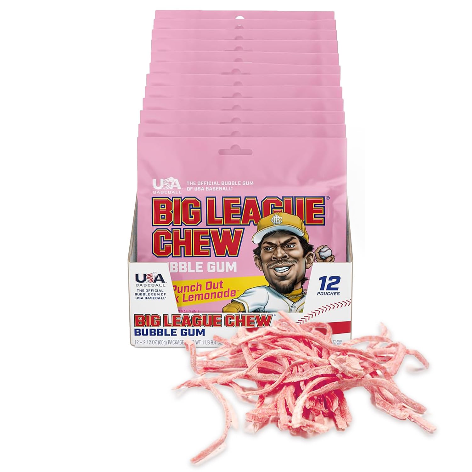 New! Big League Chew Punch Out Pink Lemonade Bubble Gum - Sweet and Tart Flavor Burst | Ideal for Baseball Games, Teams, Concess