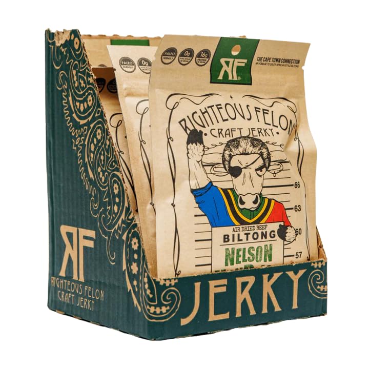 Righteous Felon Biltong Beef Jerky | High Protein, Keto-Friendly Snack | 8 Pack, 2 Ounce Each