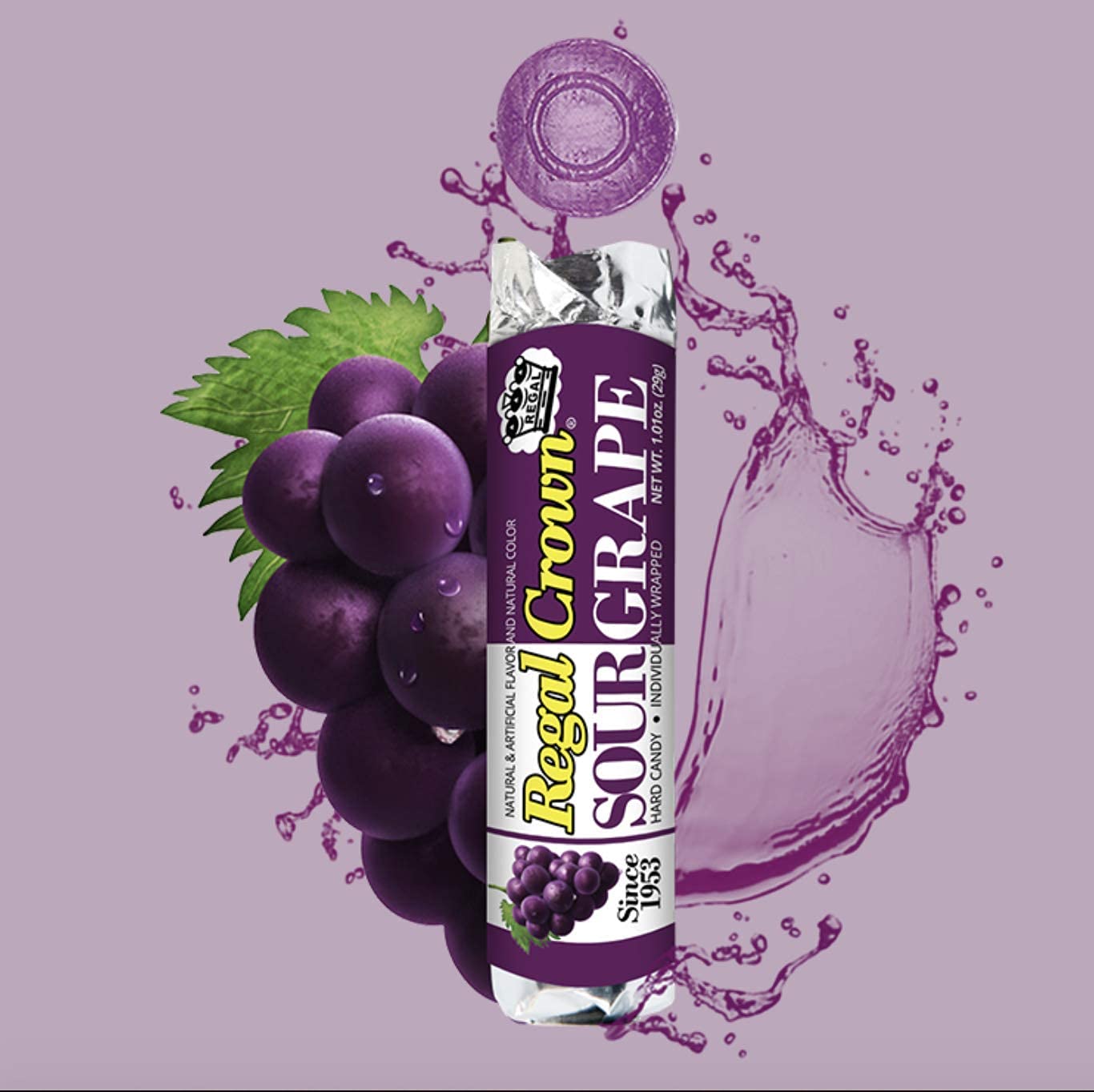Regal Crown Sour Grape Candy Rolls | Traditional Sour Grapes Candy | Tart And Tangy Old Fashioned Sour Grape Hard Candy Brought To You By Iconic Candy | 24 Count