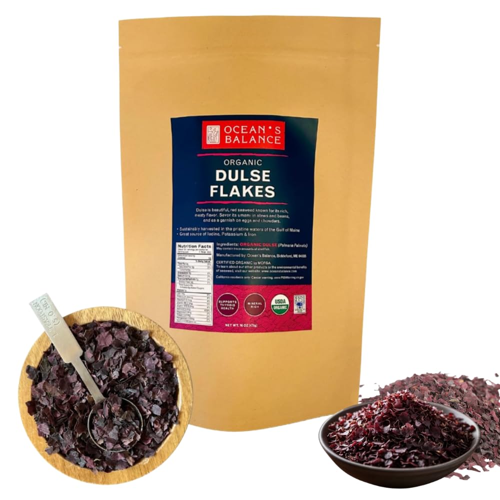 Oceans Balance: Organic Dulse Flakes - Maine Coast Seaweed Atlantic Ocean Sea Vegetables - Perfect for Keto Diet, Paleo Diet, Ve