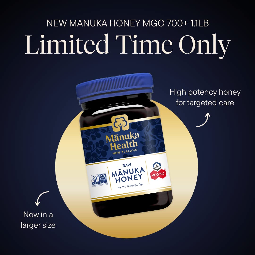 Manuka Health Umf 18+/Mgo 700+ Ultra High-Grade Manuka Honey (500G/17.6Oz), Superfood, Authentic Raw Honey From New Zealand
