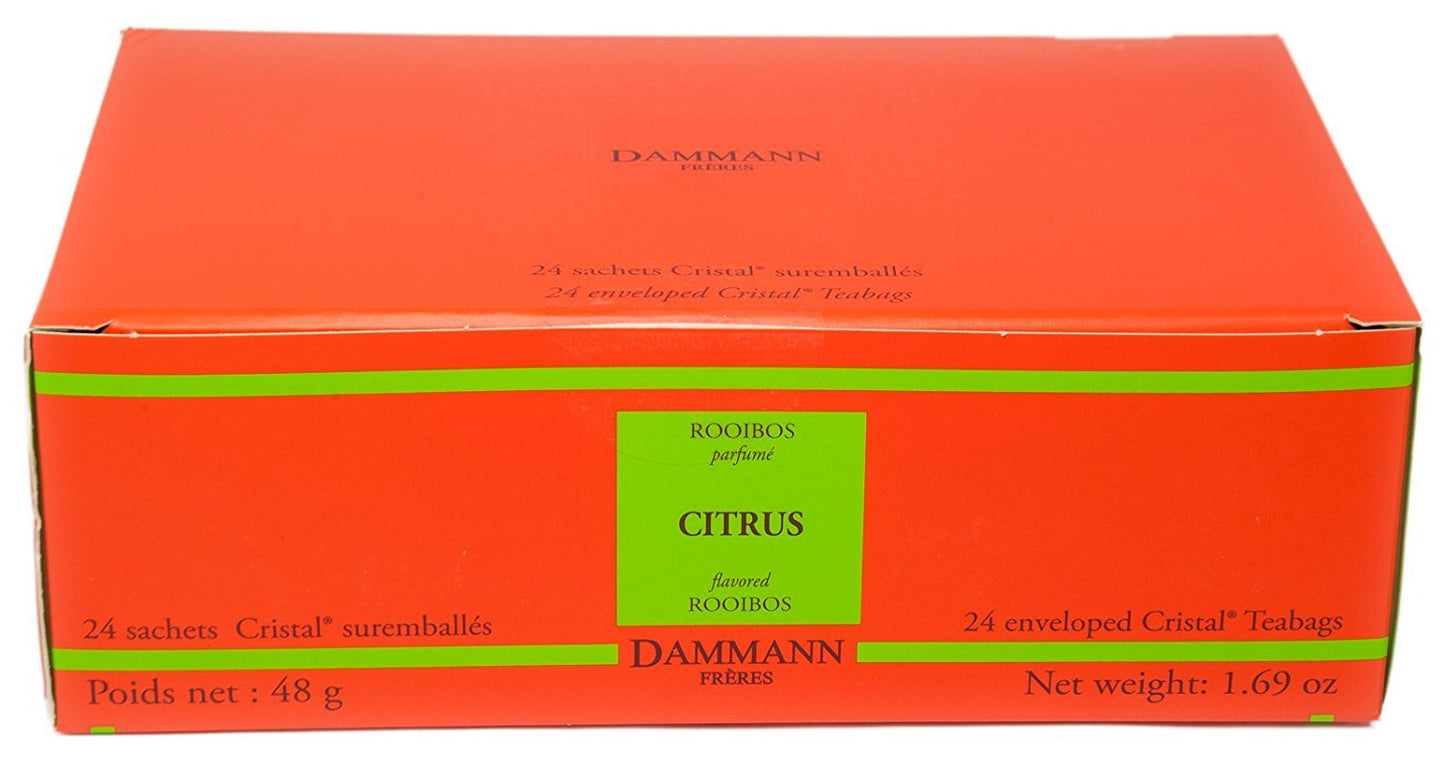 Dammann Freres Rooibos Citrus Tea Bags, Premium Gourmet, 24 Count, Cristal Tea Bags, Model 8203