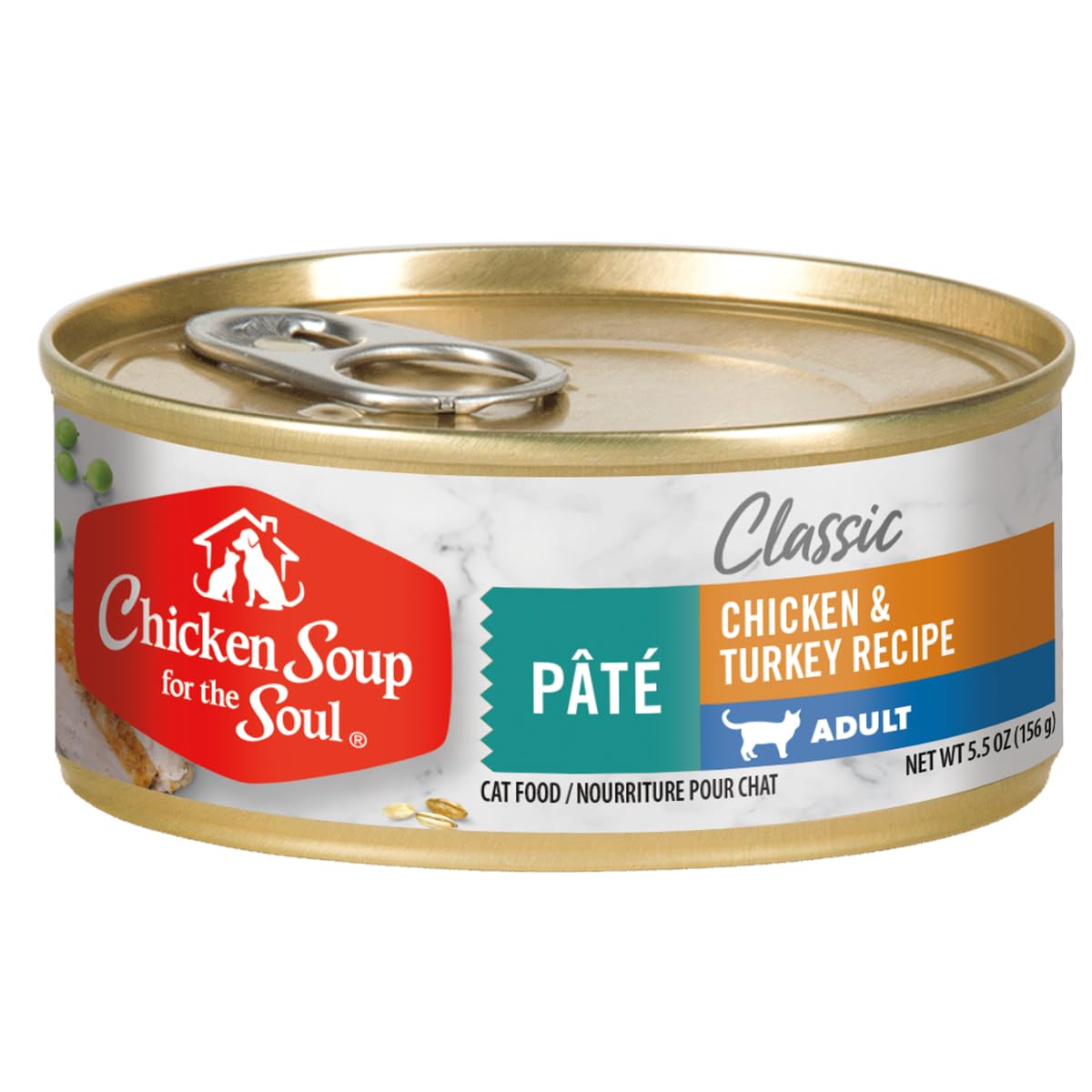 Chicken Soup For The Soul All Natural Enhanced Mature-Themed Wet Cat Food, Real Meat First Ingredient, No By-Products, Artificial Colors, Flavors Or Preservatives, Chicken & Turkey Pate, 5.5Oz (Pack Of 24)