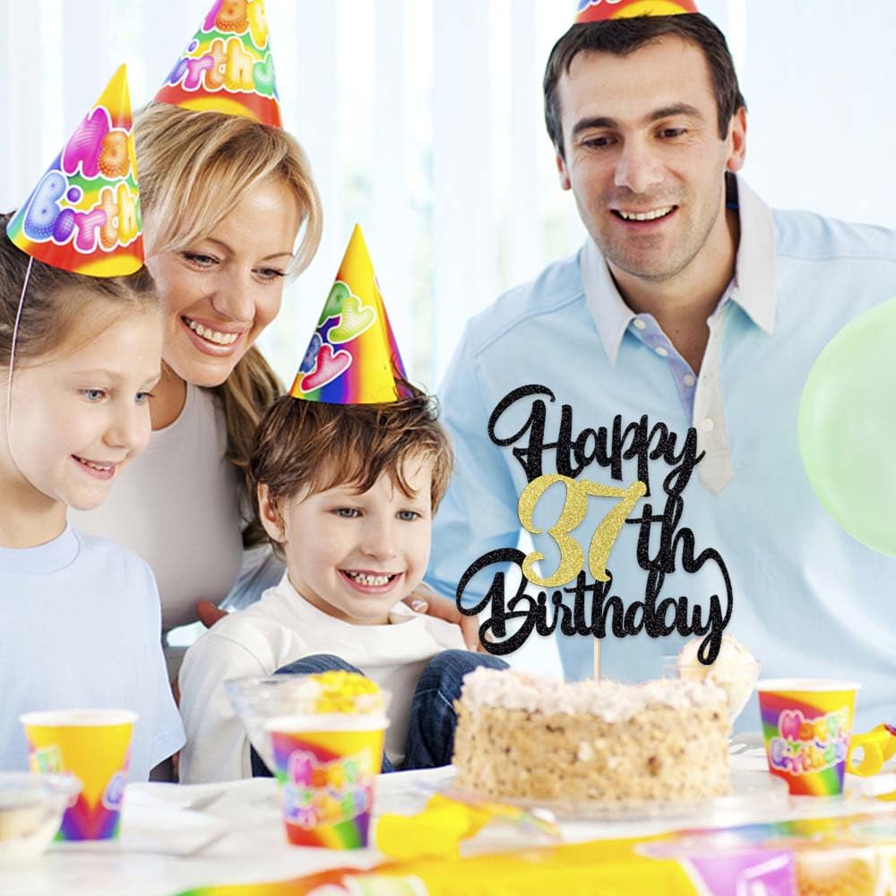Klionjor 37Th Happy Birthday Cake Topper - Happy Birthday Decoration For 37Th Birthday Party - Gift Plugin (37)