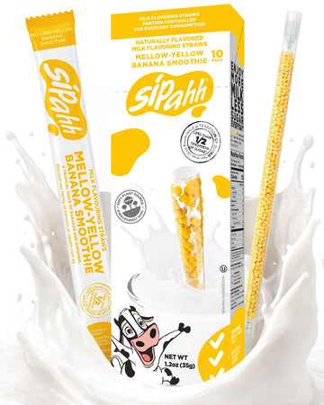 Sipahh Banana Milk Flavoring Straws - 10 Pack - Mellow Yellow Banana Smoothie, Banana Milk Straws for Kids, Low Sugar Fun School