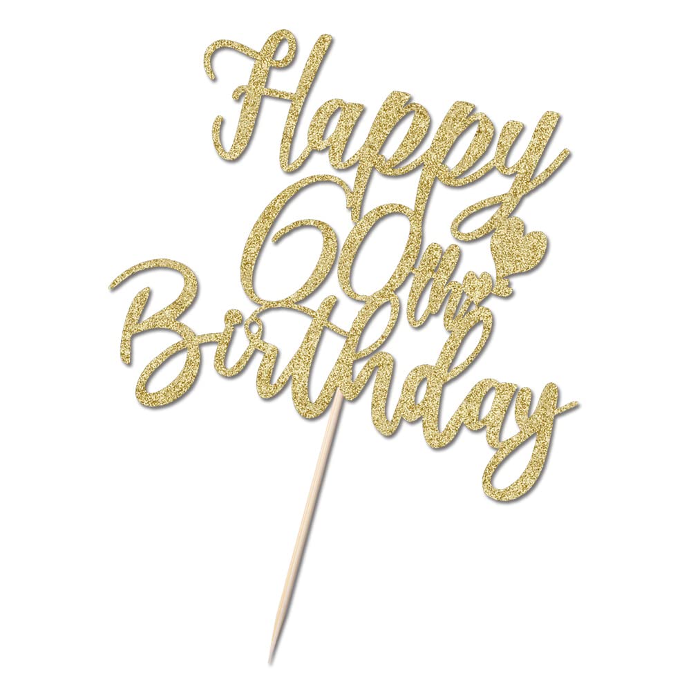 Yuinyo 60Th Handmade Glitter Happy Birthday Cake Topper, Cheers To 60Th Birthday Cake Bunting Decor,Birthday Party Decoration Su