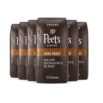Peet'S Coffee, Dark Roast Ground Coffee - Major Dickason'S Blend 63 Ounces (Six Bags Of 10.5 Ounce)
