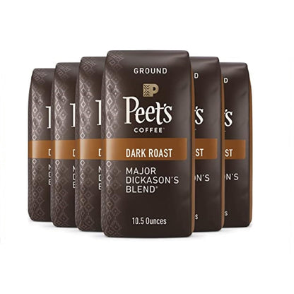 Peet s Coffee, Dark Roast Ground Coffee - Major Dickason s Blend 63 Ounces (6 Bags of 10.5 Ounces)