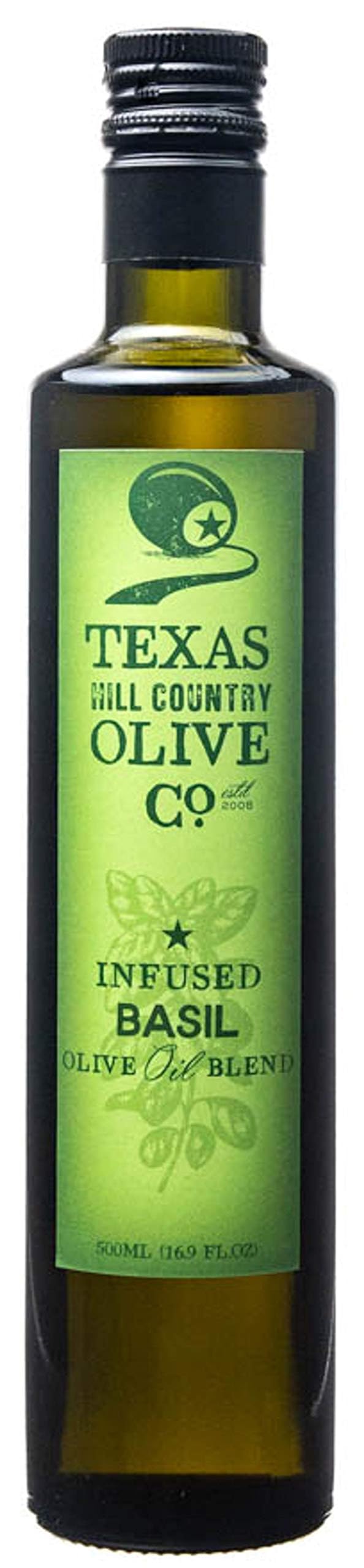 Texas Hill Country Olive Co Basil Infused Olive Oil - Cold Pressed Gourmet EVOO Olive Oil - Great for Dressing Dipping Marinade 