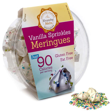 Krunchy Melts Original Meringue Cookies | Vanilla Sprinkles Flavor | Only 90 Calories Per Serving | Fat Free, Gluten Free, Dairy Free (4 Oz)