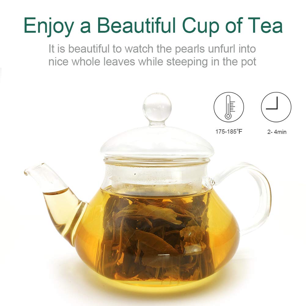 FullChea Jasmine Pearl Tea - Loose Leaf Green Tea with Delightful Aroma - 4oz / 113g