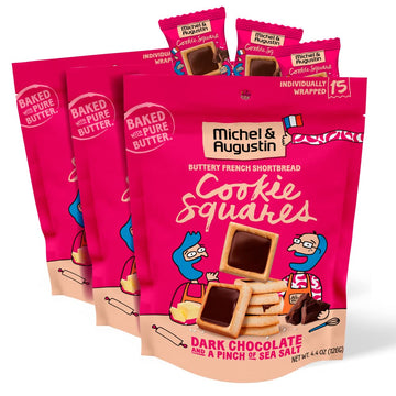 Michel et Augustin Cookies, Individually Wrapped Snacks, 3 Pack, Gourmet Dark Chocolate & Sea Salt Shortbread, 15 French Butter 