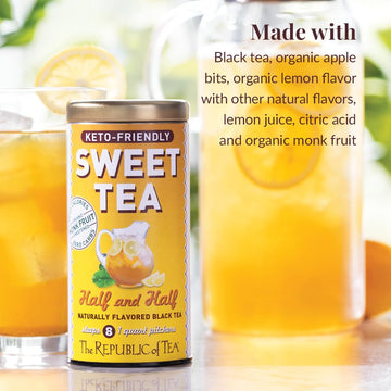 The Republic Of Tea - Keto-Friendly Sweet Iced Half And Half Tea - Black Tea And Lemonade, 8 Large Quart-Sized Iced Tea Pouches,