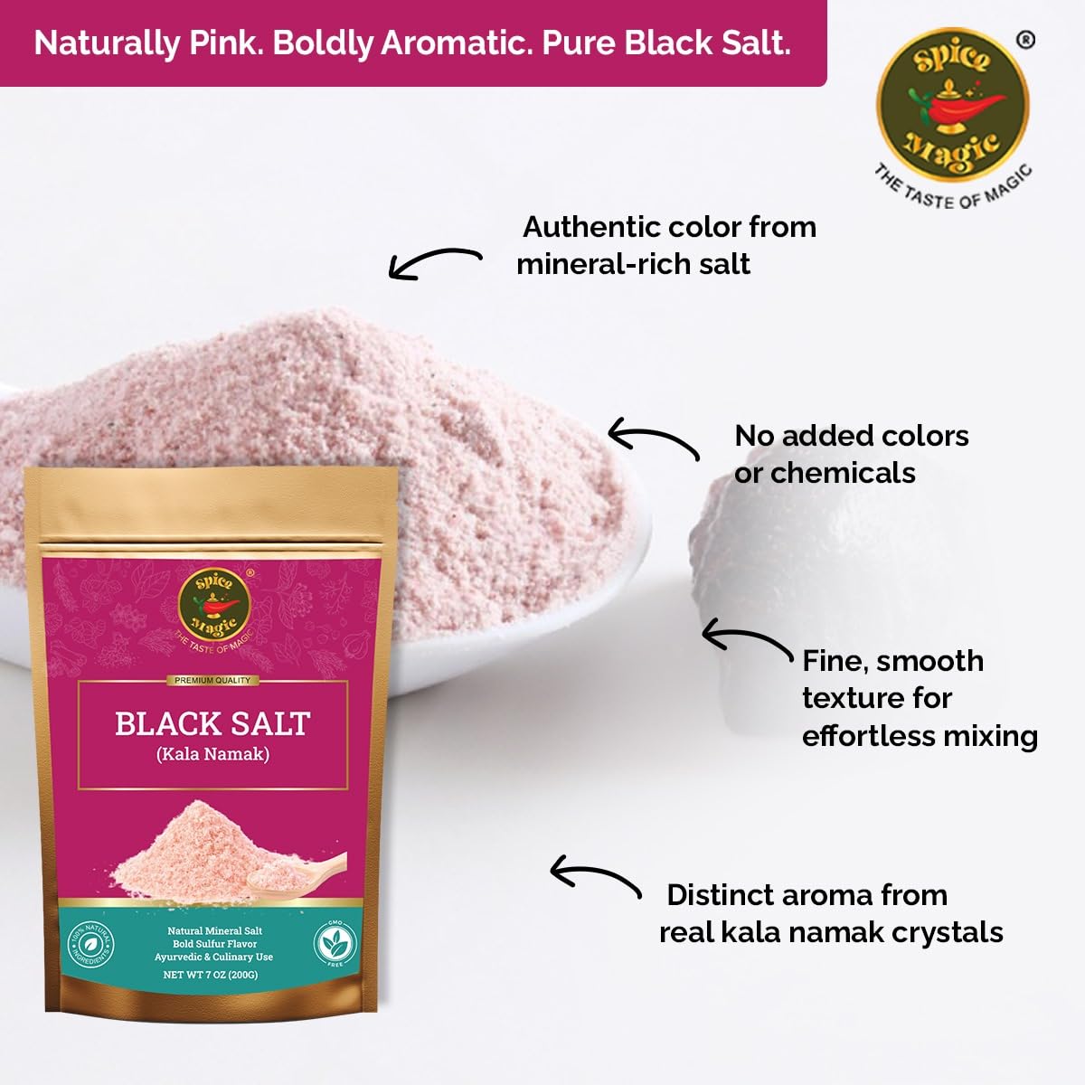 Spice Magic Black Salt (Kala Namak) - Authentic Indian Mineral Salt | Unique Tangy Flavor for Chaats, Curries & Vegan Recipes |