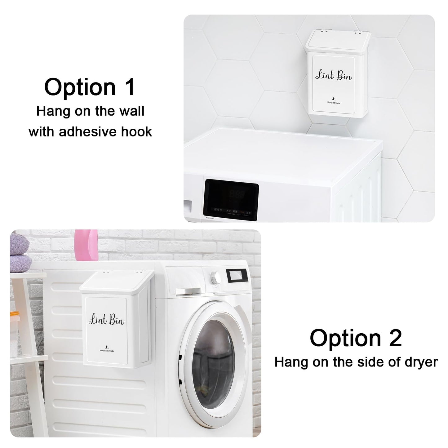 Subekyu Metal Magnetic Lint Bin For Laundry Room, Wall Mounted Lint Box Holder Trash Can With Lid For Dryer,Lint Basket For Laun