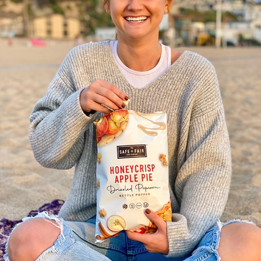 Safe + Fair Plant-Based Gourmet Apple Pie Flavored Popcorn - Honeycrisp Apple Pie Drizzled Kettle Corn Popcorn Non-GMO Gluten-Fr