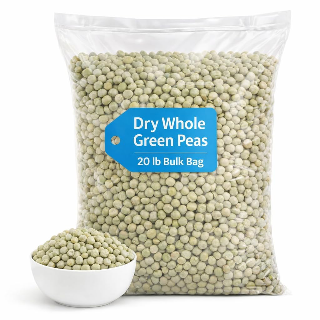 Dry Whole Green Peas, 20 lb Bulk Bag, Protein-Rich Pantry Staple for Soups