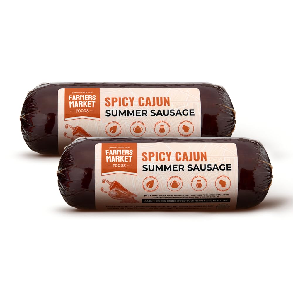Deli Direct Farmers Market Spicy Beef and Pork Summer Sausage, 12oz (Pack of 2), High Protein, Low Carb, Gluten Free