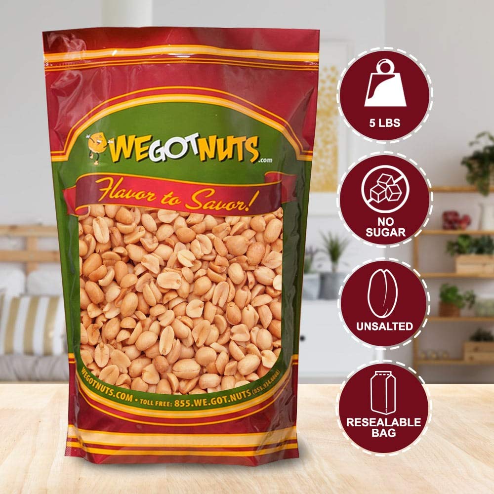 Roasted Unsalted Peanuts 5 Pounds (80Oz) By We Got Nuts - Premium Quality Kosher Peanut - Healthy & Natural Rich Flavor Snack -
