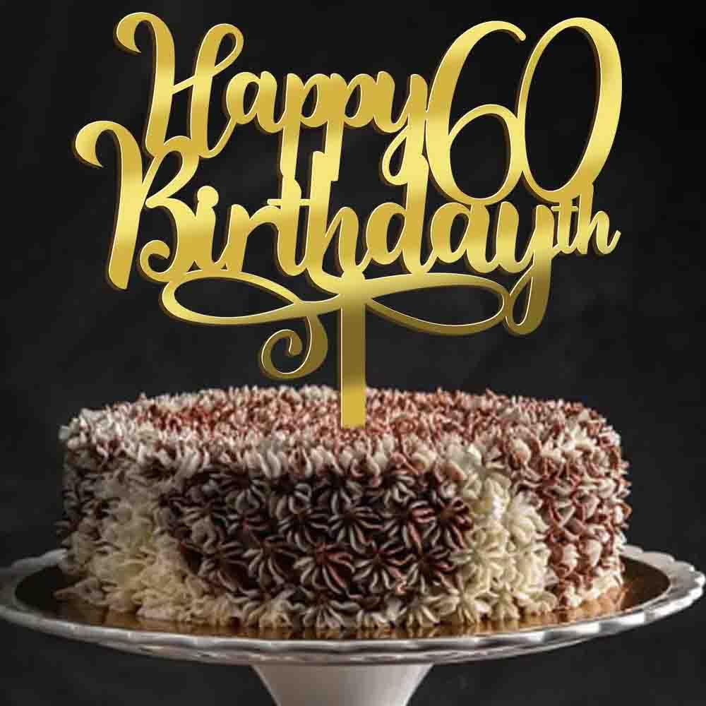 Ruscalin Acrylic Gold Happy 60Th Birthday Cake Topper,60 Birthday Party Cake Decorations