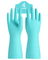 Pacific Ppe 4 Pairs Reusable Dishwashing Cleaning Gloves With Latex Free, Cotton Lining, Kitchen Gloves, Green, Large