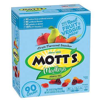 Mott'S Fruit Flavored Snacks, Assorted Fruit, Pouches, 0.8 Oz, 90 Ct