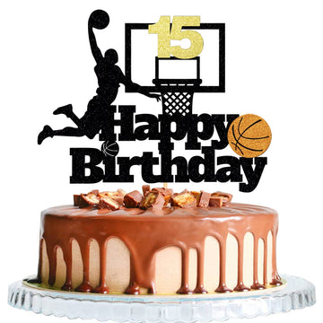 Basketball Happy 15th Birthday Cake Topper-Basketball Themed Birthday Party Cake Decoration-15 Years Birthday Party Supplies (15