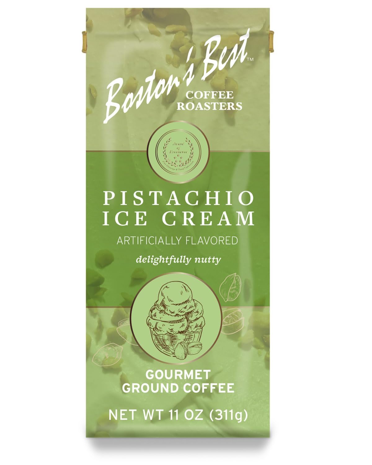 Bostons Best Gourmet Coffee - Pistachio Ice Cream Flavor - Medium Roast - 11 oz
