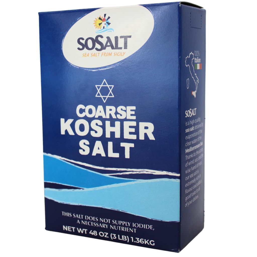 SOSALT DAL MARE DI TRAPANI Coarse Sea Salt, Kosher Certified, 3 Lbs (1.36 Kg), Naturally Farmed, Large Crystal, Great for Cooking