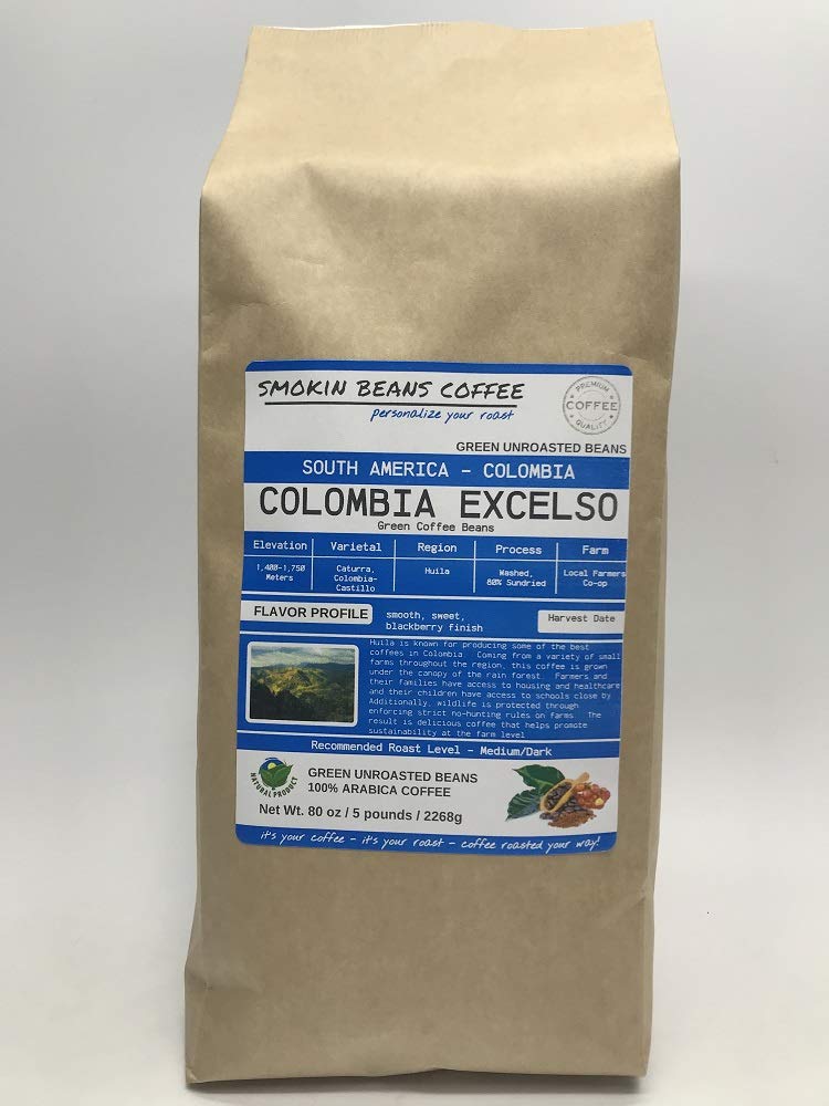 Smokin Beans Unroasted Green Coffee Beans, 5-Pound Fresh Current Crop, Specialty Grade, Roast at Home
