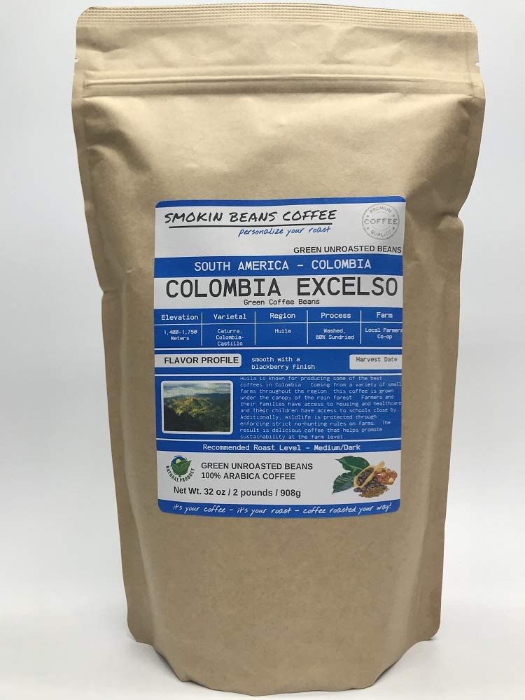 Smokin Beans 2-Pound Colombia Excelso Unroasted Green Arabica Coffee Beans, Fresh Specialty Grade, 80 Ounce