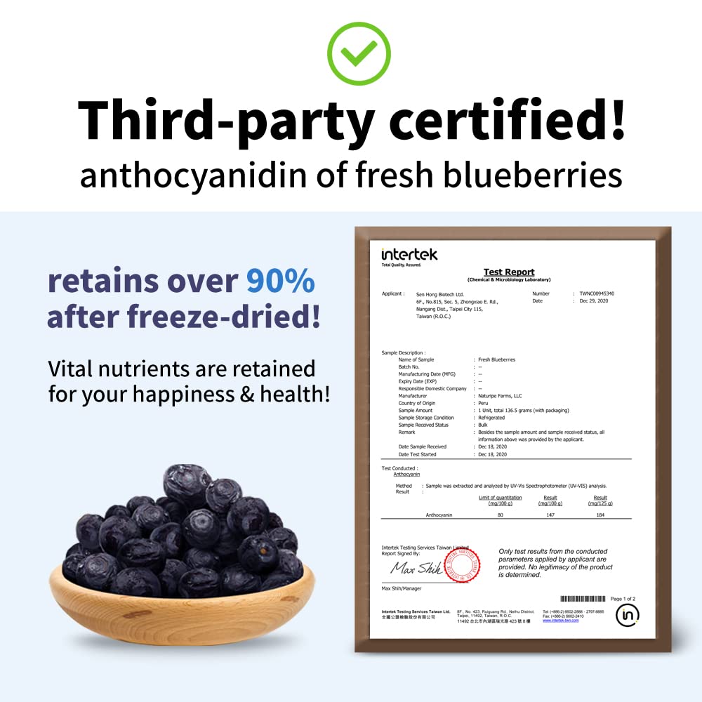 Frenature Freeze Dried Blueberries, 100% Natural, Gluten Free & Vegan, 1.27 Ounce (Pack of 4)