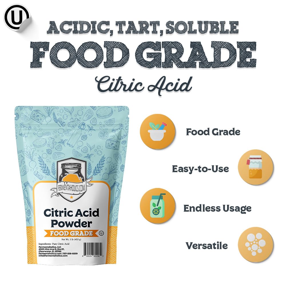 Fermentaholics Food Grade Citric Acid Powder – Natural Preservative & Flavor Enhancer – 1 lb – OU Kosher