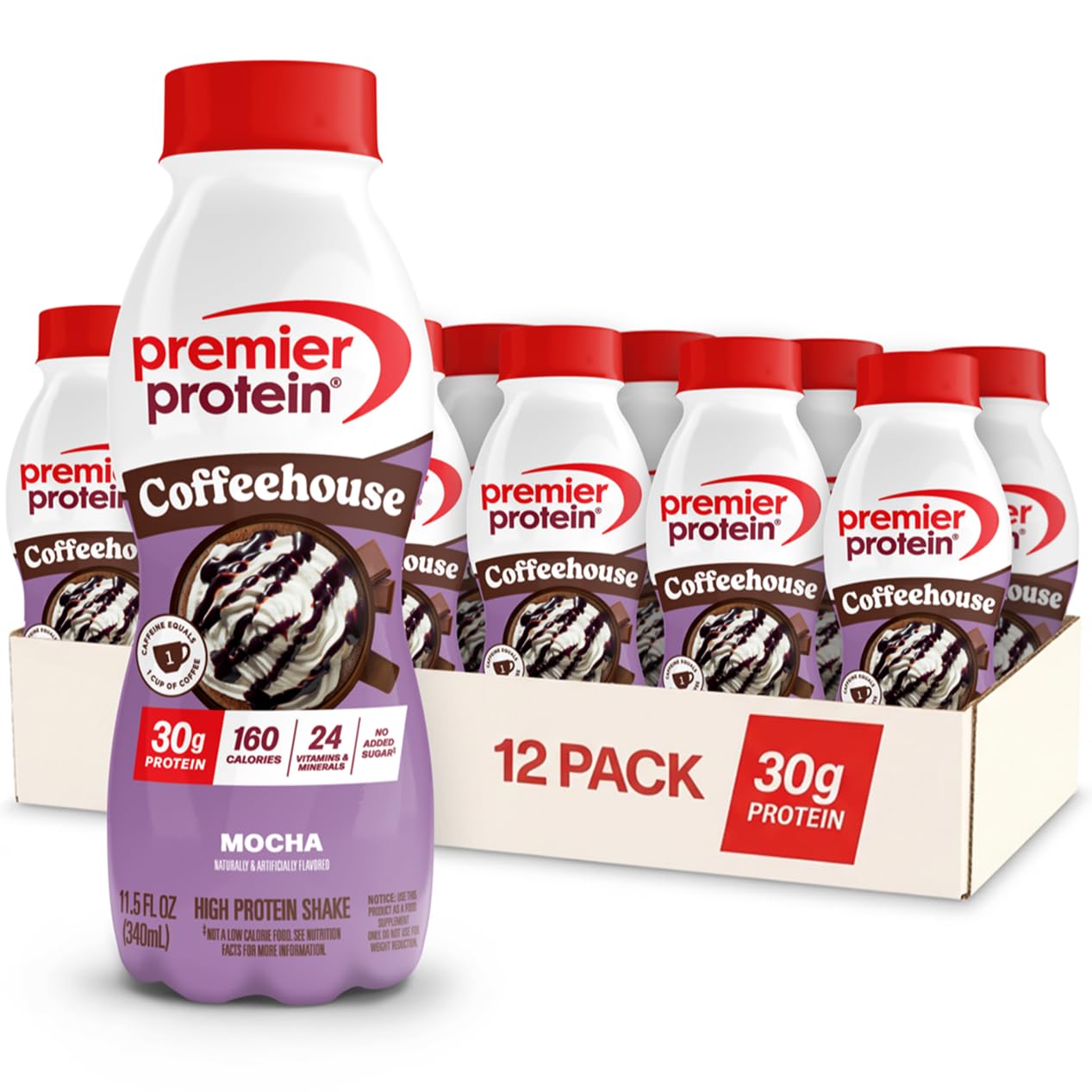 Premier Protein Coffeehouse Mocha Protein Shake With Energy Blend For Energy - 30G Protein  No Added Sugar  24 Vitamins & Minerals  11.5 Fl Oz  12 Pack