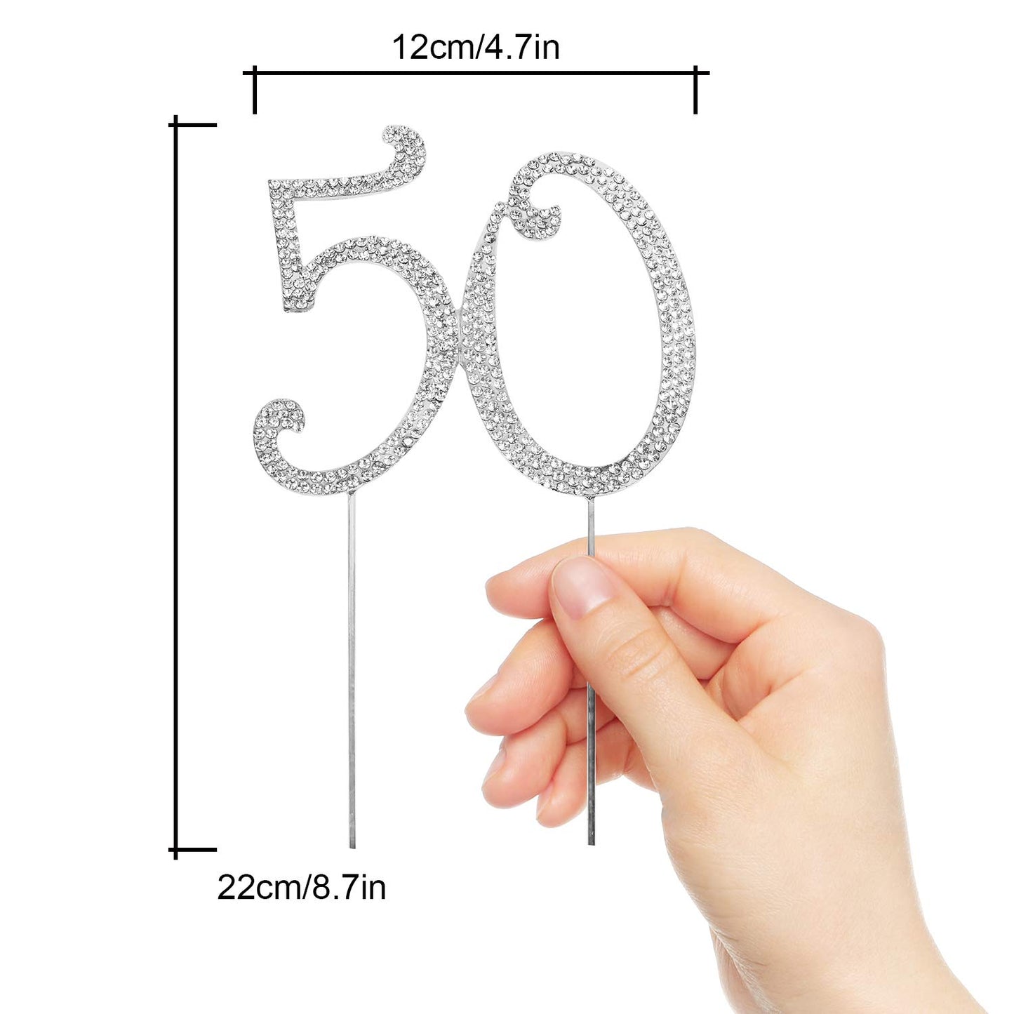 Hatcher lee 50th Birthday Cake Topper - Bling Crystal Metal Decoration, Silver, Model HCL-024