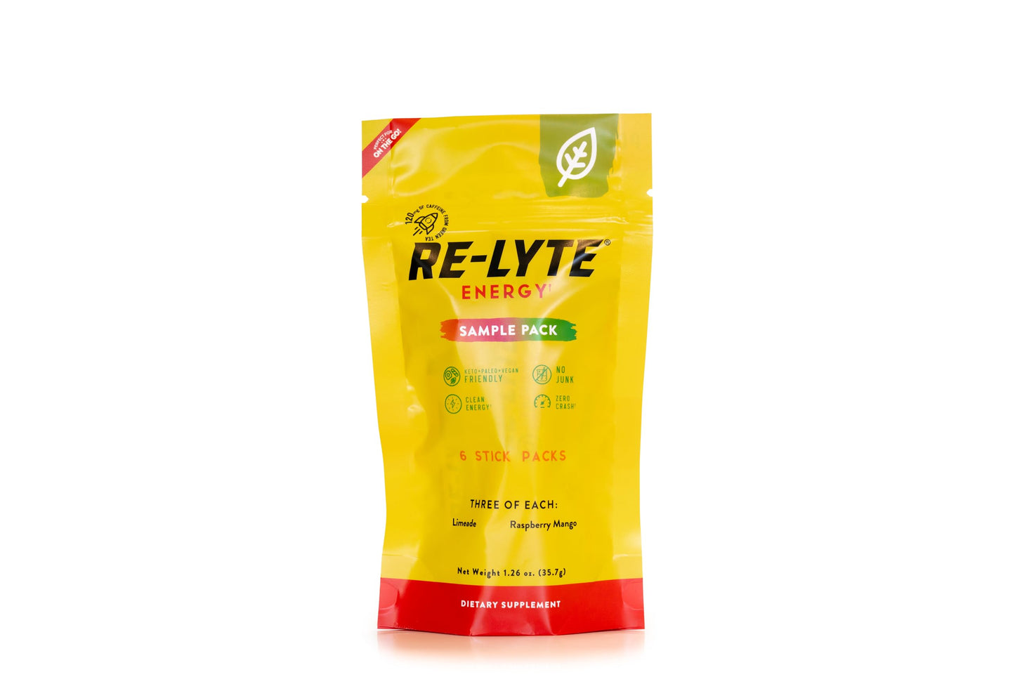 REDMOND Re-Lyte Energy Sample Pack - 3 Lemon Lime & 3 Raspberry Mango Flavor