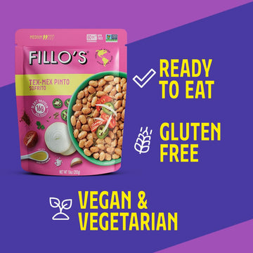 Fillo'S Tex Mex Pinto Beans - Ready To Eat Beans, Gluten-Free, Preservative-Free, Microwavable, Non-Gmo, Vegan Friendly, Plant P