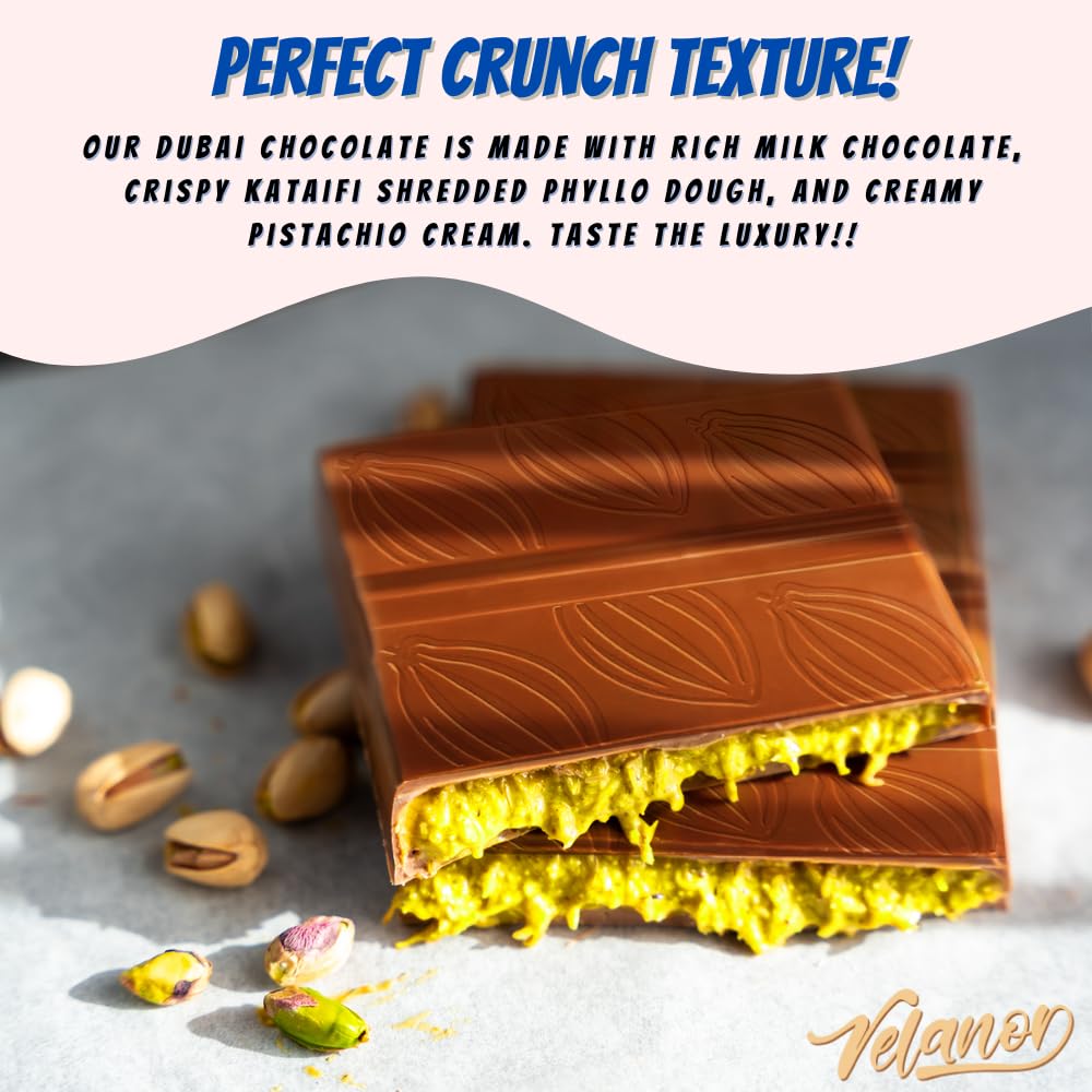 Dubai Chocolate Bar Pistachio, Premium Milk Chocolate 7Oz, Pistachio Cream With Kataifi Shredded Phyllo Dough, Viral Dubai Knafe