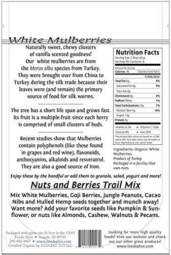Foods Alive Organic Dried White Mulberries, 8 oz (227 g)
