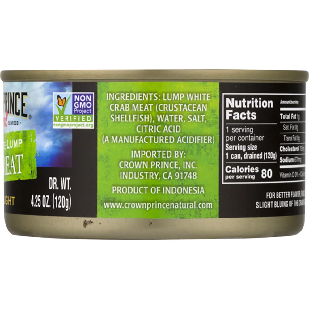 Crown Prince Crab Meat, Natural Fancy White-Lump, 6 Ounce Cans, Pack of 12