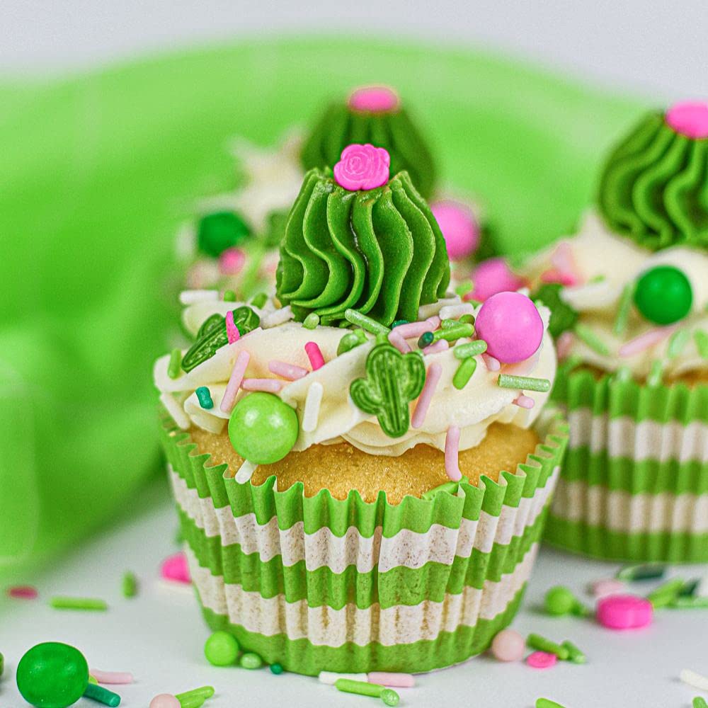 Fancy Edible Sprinkles For Cake, Cookie, Cupcake Decorating, And Baking - Baby Shower Cake Sprinkles And Toppings In Light Pink Jimmies, Green Nonpareils, Pink Rose And Green Cactus Candy Sprinkles