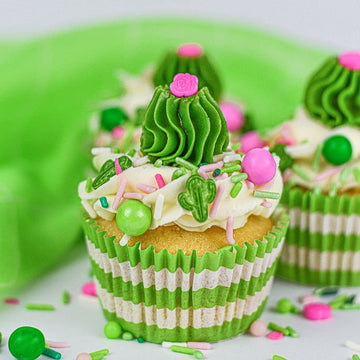 Fancy Edible Sprinkles For Cake, Cookie, Cupcake Decorating, And Baking - Baby Shower Cake Sprinkles And Toppings In Light Pink Jimmies, Green Nonpareils, Pink Rose And Green Cactus Candy Sprinkles