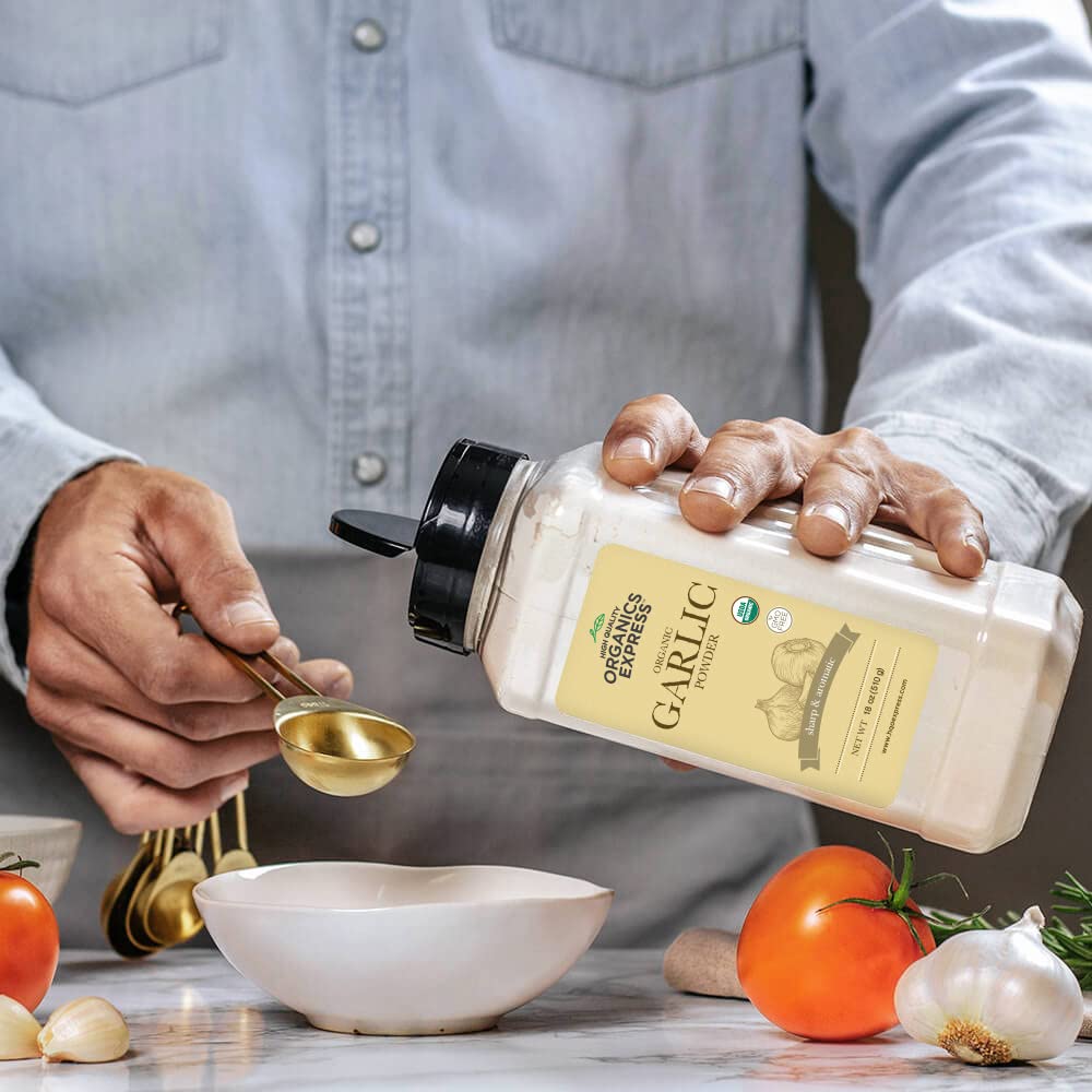 HqO Organic Garlic Powder - Non-GMO, Kosher, USDA Certified - 18 oz Chef Jar