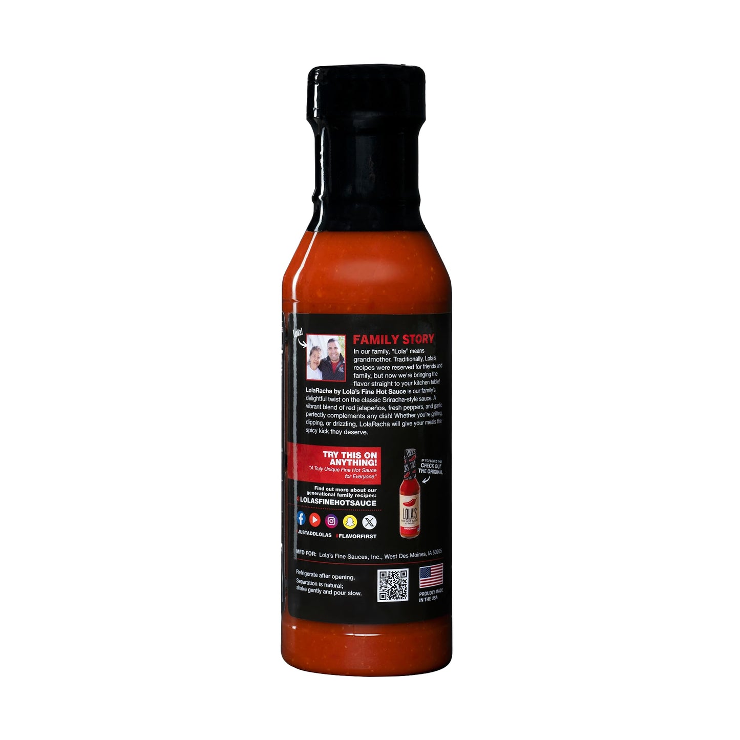 Lolas Racha Sriracha Sauce | Gluten-Free, Low Sodium | All Natural Ingredients | 12 Fl Oz