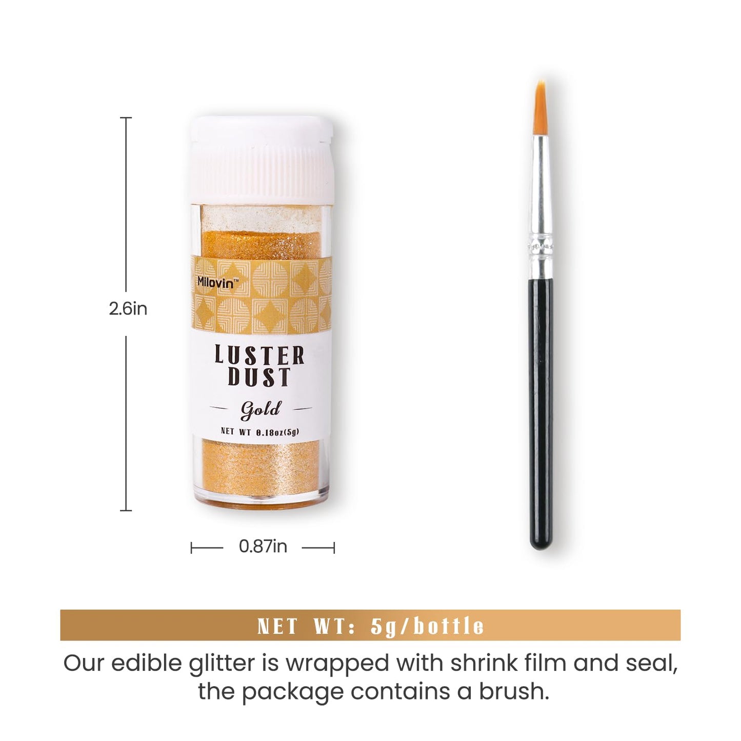 Gold Edible Glitter For Drinks, 5G Gold Luster Dust Edible For Food, Perfect For Cake Decorating, Cocktails, Cupcakes, Drinks, C