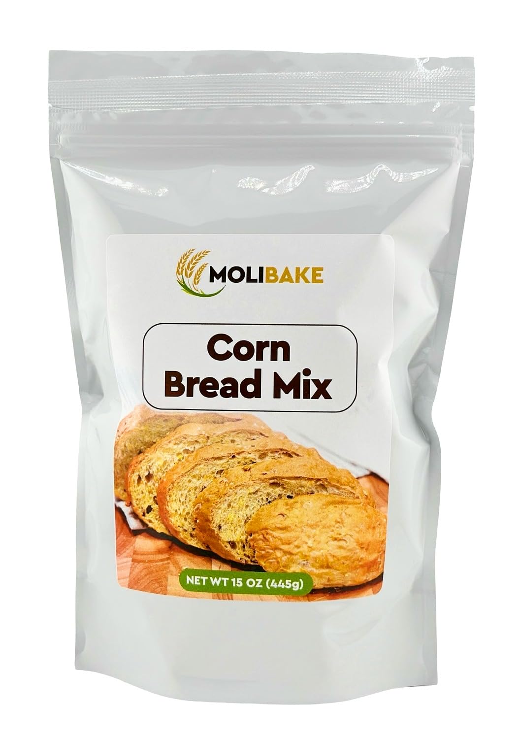 Molibake Corn Bread Mix - All-Natural Baking Mix for Bread Machine & Oven - 15 oz - Easy-to-Use with Corn Flakes & Sunflower Seeds