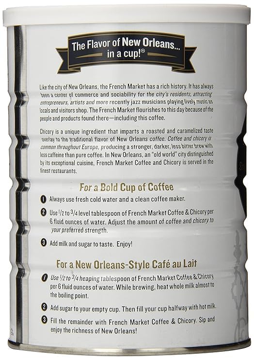 French Market Coffee, Coffee & Chicory Restaurant Blend, Medium-Dark Roast Ground Coffee, 12-Ounce Metal Can